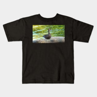 Female Mallard Duck Sitting On A Log Kids T-Shirt